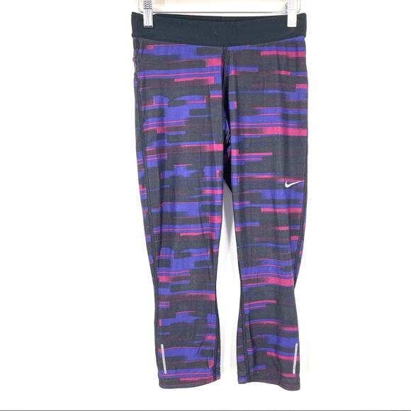 Nike Dri-Fit Crop Leggings Size Small Black and Purple - Picture 1 of 10